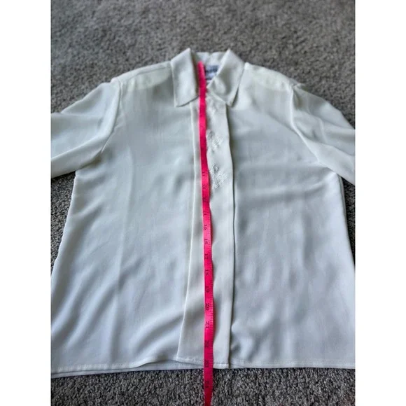 Vintage Leslie Fay Embroidered shirt Blouse off white Career Long‎ Sleeve Top - Picture 10 of 11